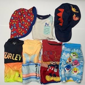 Swim trunks, shirts and hats